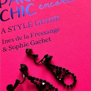 🆕Vintage Black Rhinestone Chandelier Clip-On Earrings | Jet Black Gothic Drop